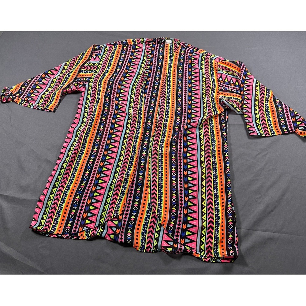 H&M Divided Neon Geometric Tribal Print Open‎ Front Kimono Cardigan Womens XS
